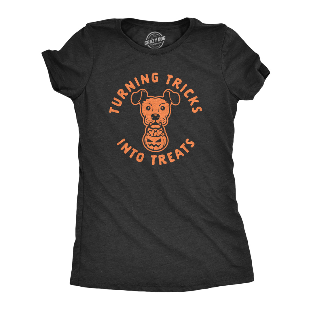 Womens Turning Tricks Into Treats Tshirt Funny Halloween Dog Lover Novelty Tee Image 1