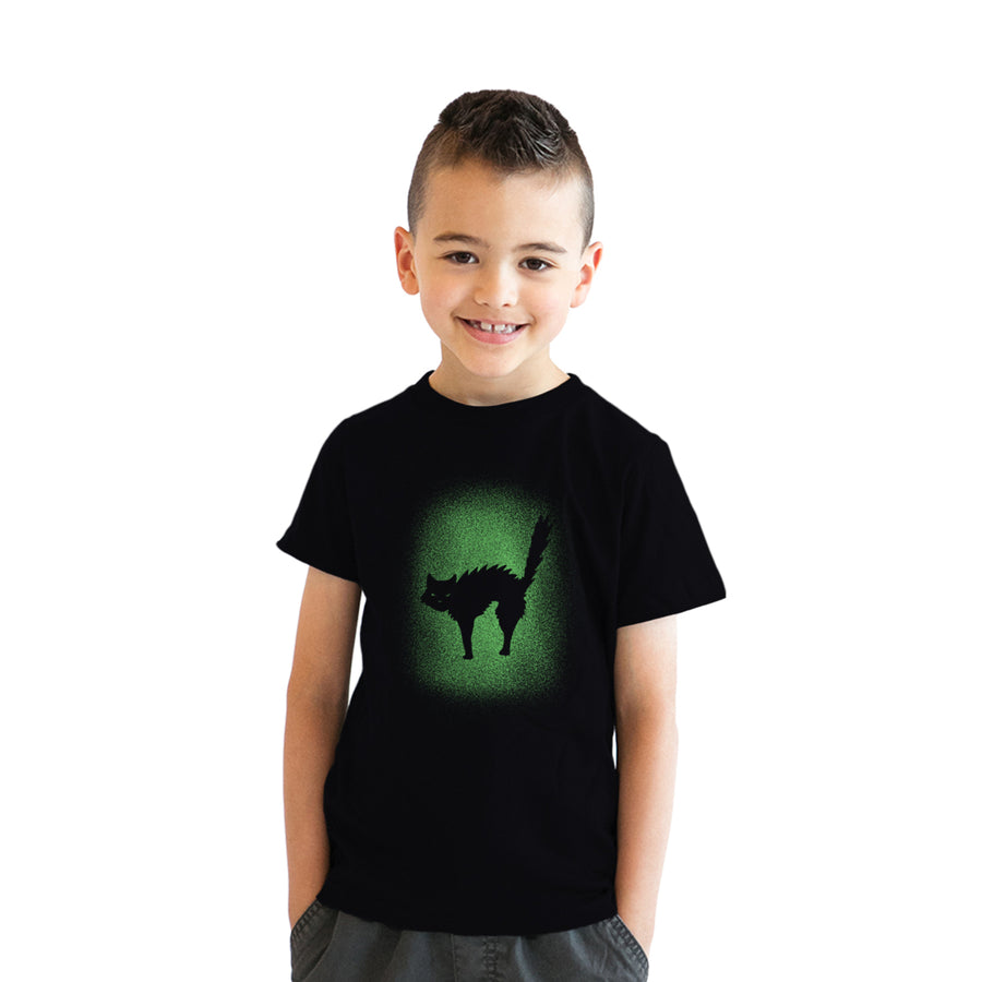 Youth Glow In The Dark Cat T Shirt Cool Halloween Scary Cute Tee For Kids Image 1