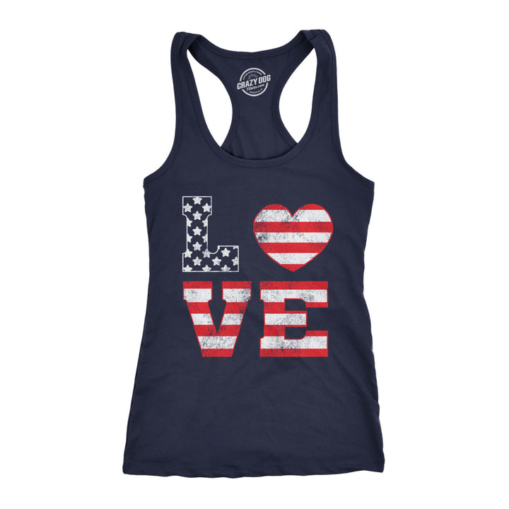 Womens Tank Love American Flag Tanktop Cute Patriotic Red White and Blue Shirt Image 1