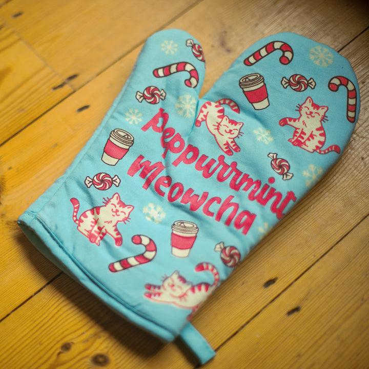 Peppurrmint Meowcha Oven Mitt Funny Christmas Cat Coffee Lover Kitchen Glove Image 4