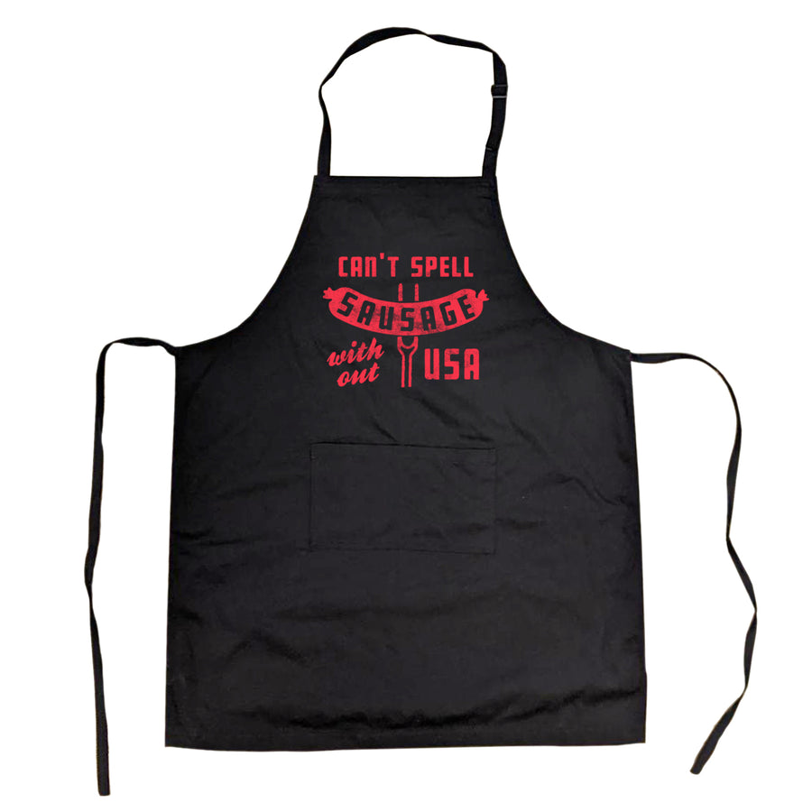 Cant Spell Sausage Without USA Cookout Apron Funny 4th Of July Cookout Kitchen Smock Image 1