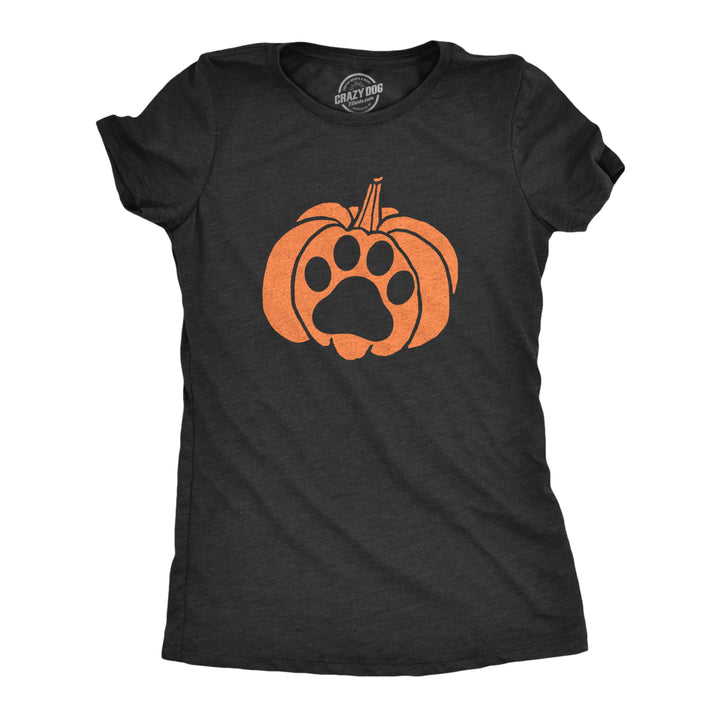 Womens Pumpkin Paw Tshirt Funny Halloween Jack-O-Lantern Pet Puppy Animal Lover Novelty Tee Image 1