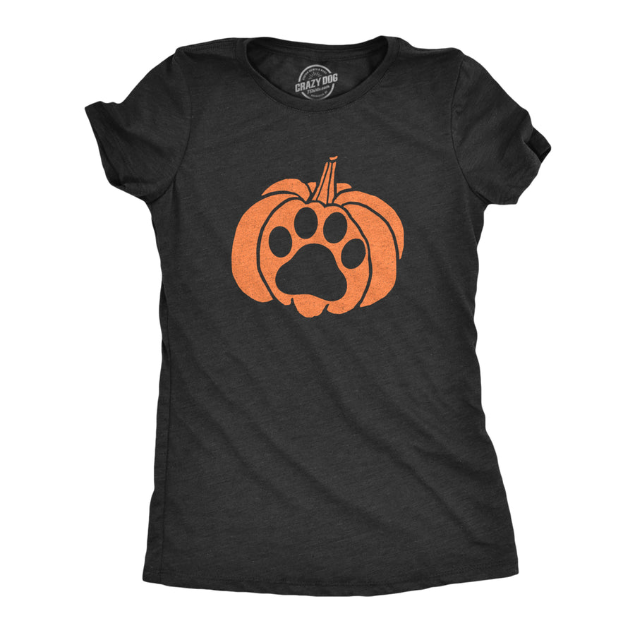 Womens Pumpkin Paw Tshirt Funny Halloween Jack-O-Lantern Pet Puppy Animal Lover Novelty Tee Image 1