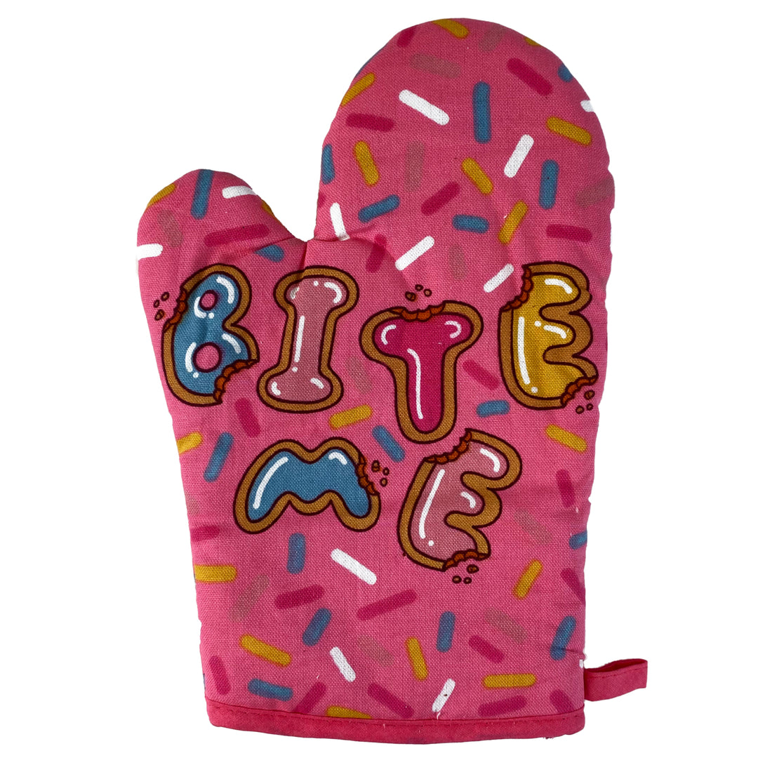 Bite Me Oven Mitt Funny Baking Cake Sprinkles Cookies Dessert Graphic Kitchen Glove Image 1