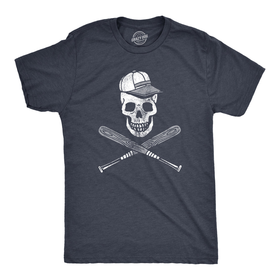 Mens Baseball Skull Tshirt Sports Fan Baseball Pirate Skull And Crossbones Graphic Novelty Tee Image 1