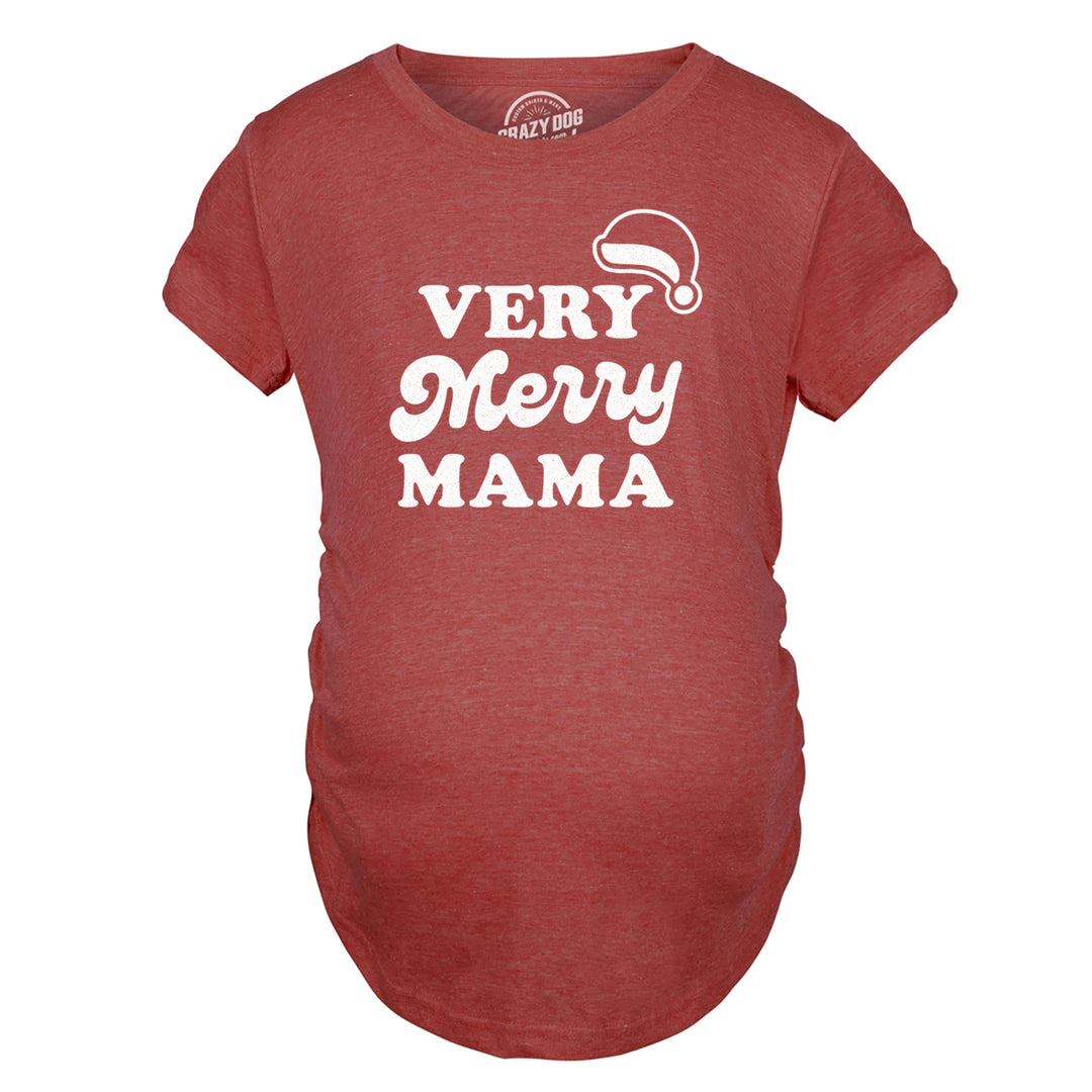 Maternity Very Merry Mama Tshirt Cute Christmas Santa Hat Pregnancy Announcement Tee Image 4