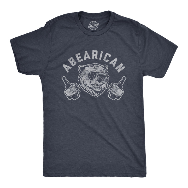 Mens Abearican Tshirt Funny Beer Drinking 4th Of July Party Bear Graphic Tee Image 1