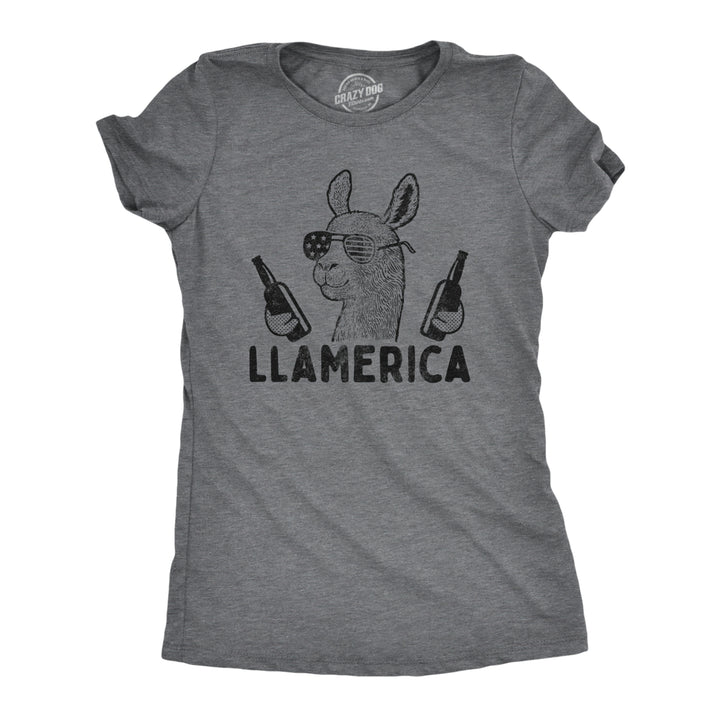 Womens Llamerica Tshirt Funny 4th Of July Patriotic Beer Drinking Llama Graphic Novelty Party Tee Image 1