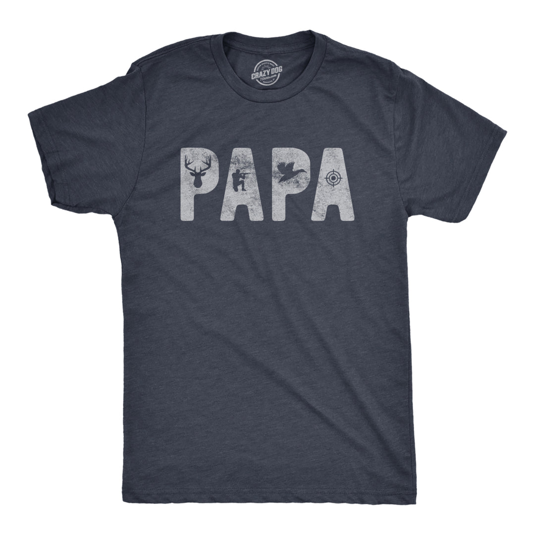 Mens Papa Hunting Tshirt Funny Fathers Day Outdoor Deer Hunter Graphic Tee Image 1