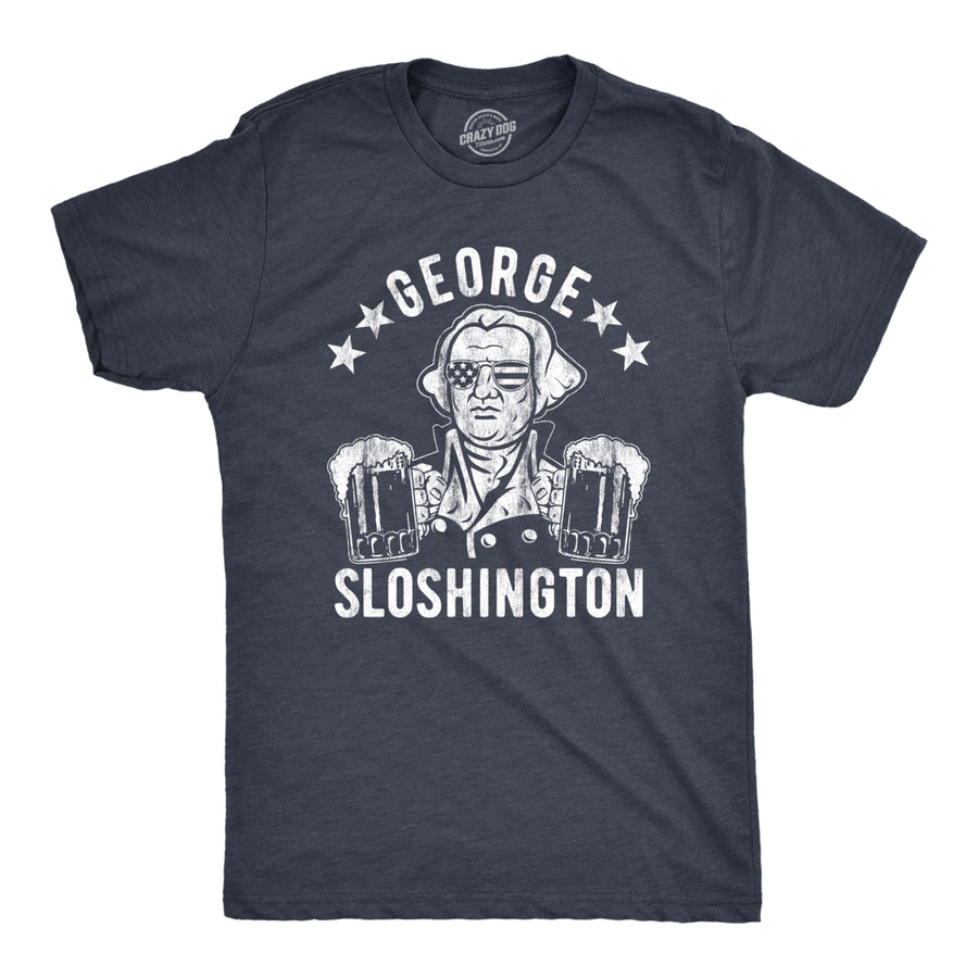 Mens George Sloshington Tshirt Funny 4th Of July Beer Drinking Patriotic Graphic Tee Image 1