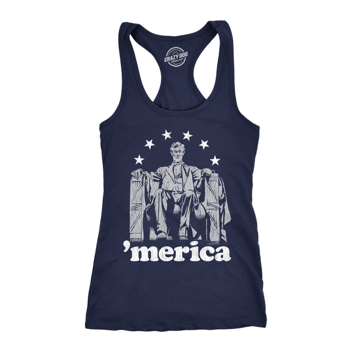 Womens Fitness Tank Abe Lincoln Merica Tanktop Funny 4th of July USA Patriotic Graphic Novelty Shirt Image 1