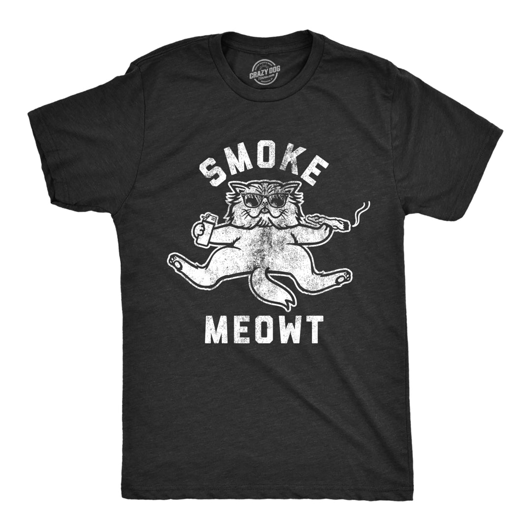 Mens Smoke Meowt Tshirt Funny 420 High Cat Pet Kitty Lover Graphic Novelty Weed Tee Image 1