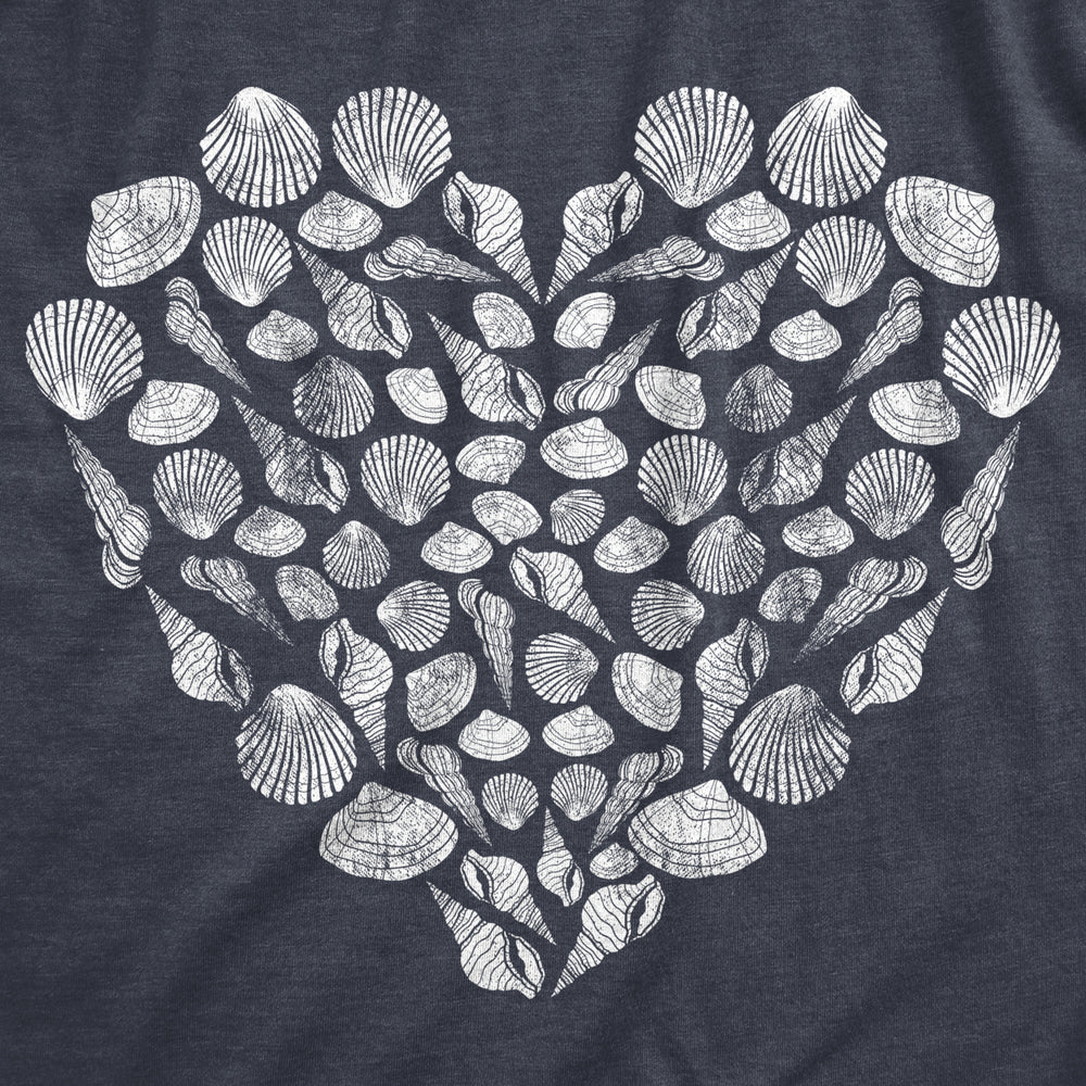 Womens Shell Heart Tshirt Cute Beach Lover Tropical Vacation Ocean Graphic Tee Image 2