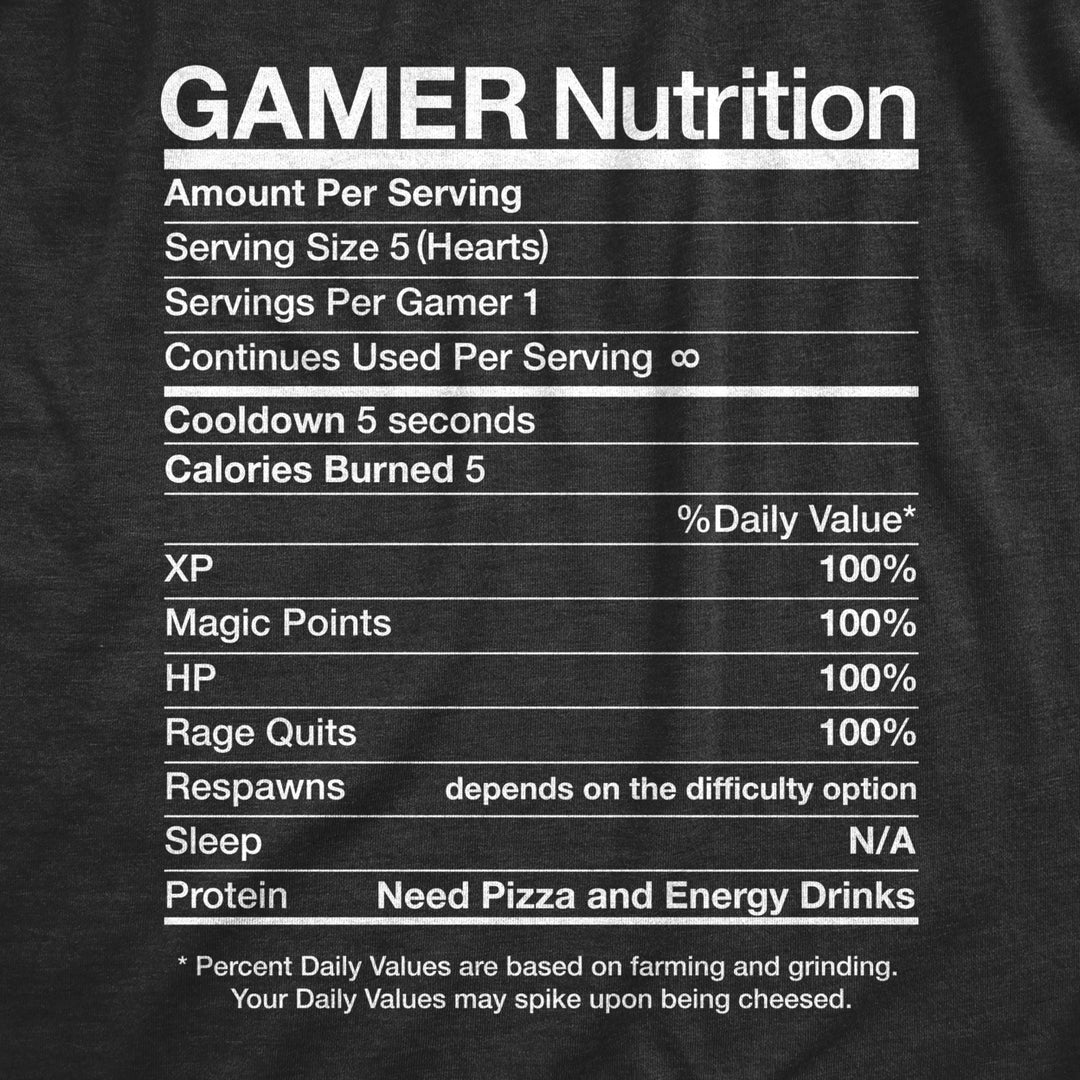 Mens Gamer Nutrition Funny Nerdy Saying Video Gaming T-Shirt Image 2