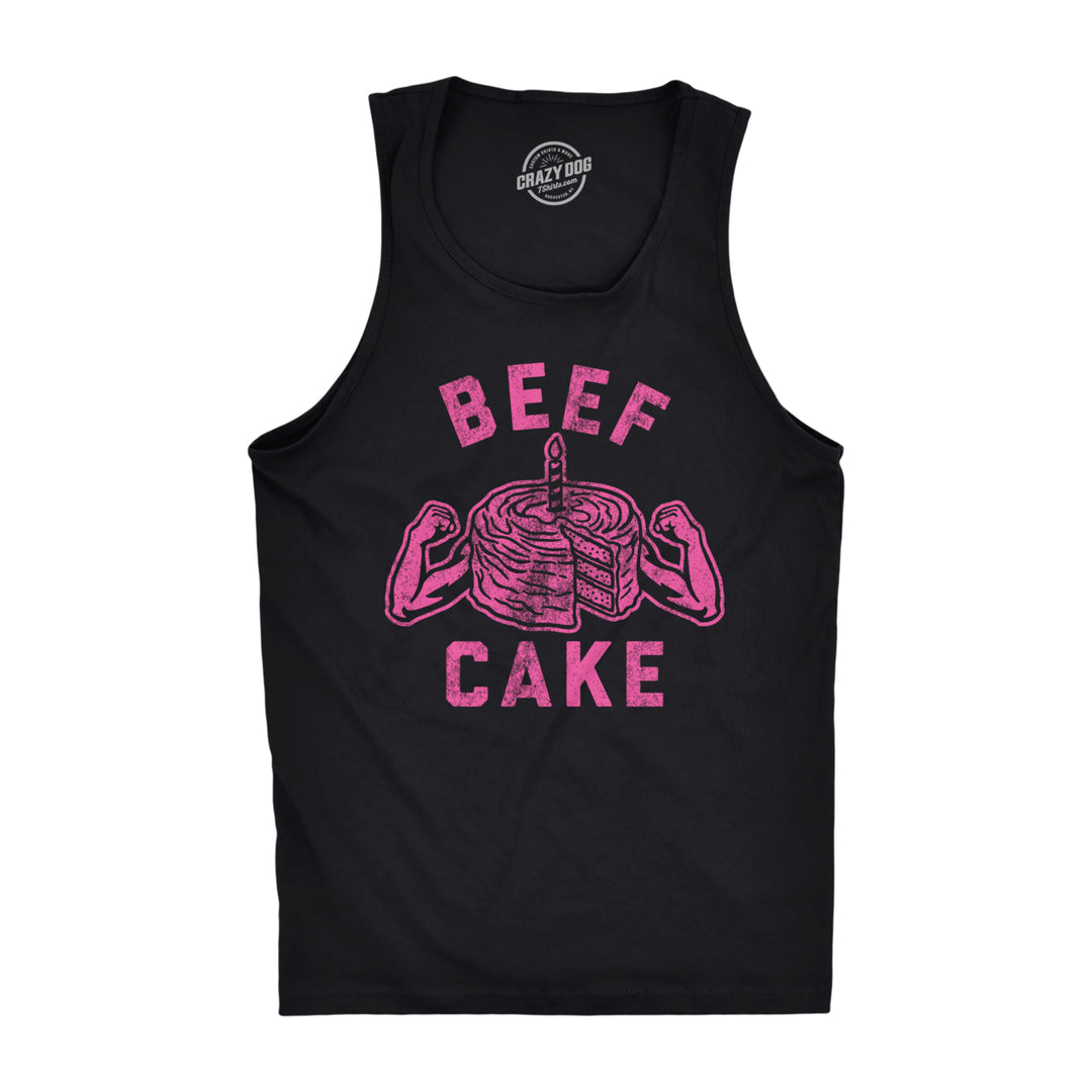 Mens Beef Cake Tanktop Funny Fitness Working Out Gym Trainer Graphic Tank Top Image 1