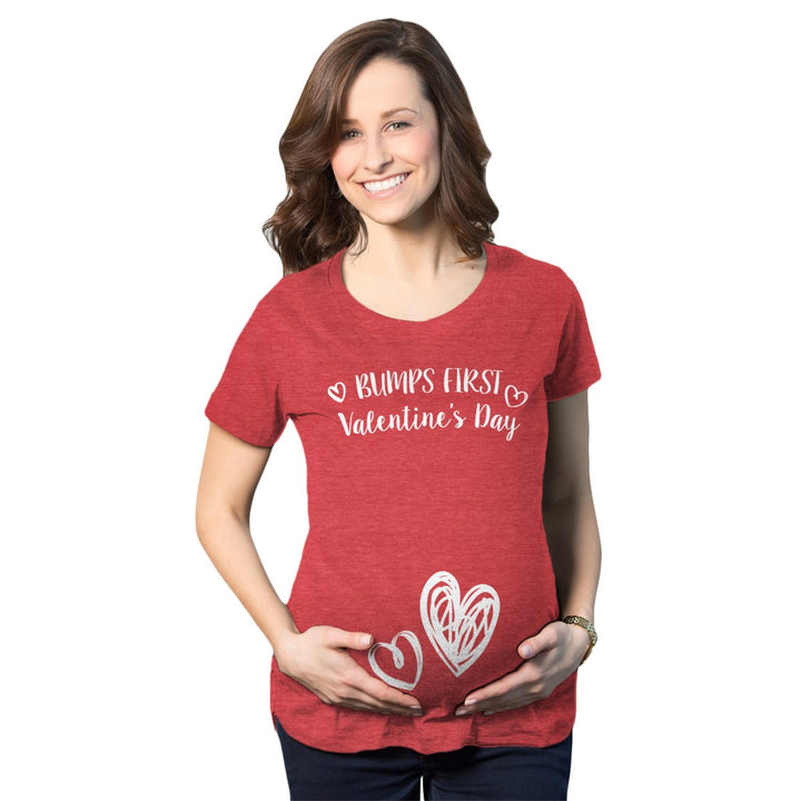 Bumps First Valentines Day Maternity Shirt Cute Announcement Baby Pregnancy Tee Image 1