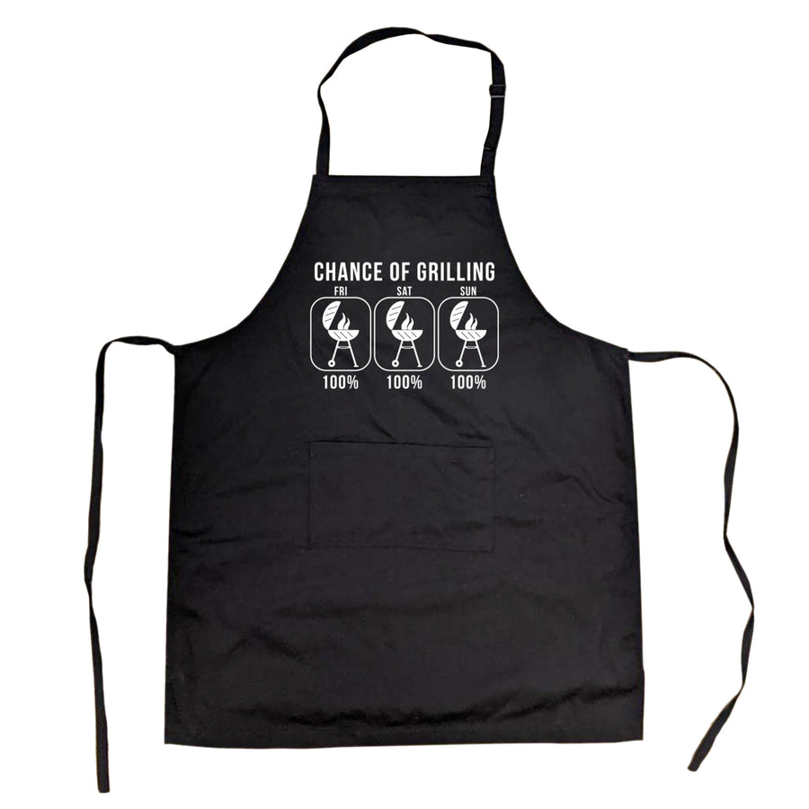100% Chance Of Grilling Cookout Apron Funny BBQ Forecast Graphic Novelty Smock Image 1