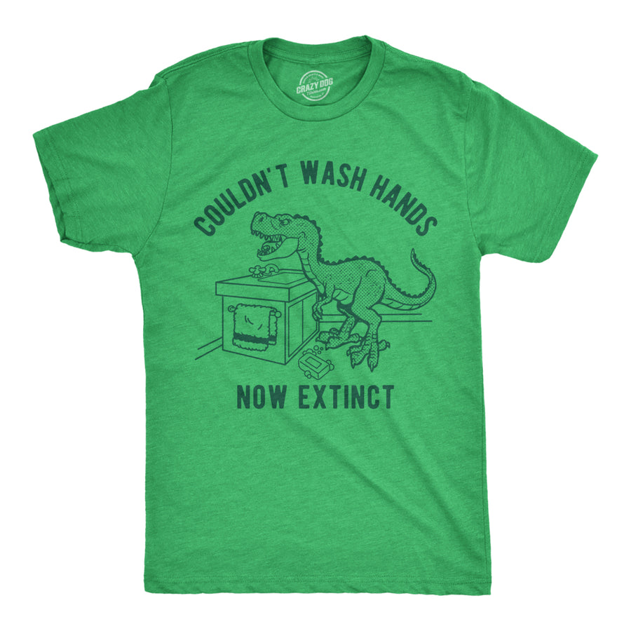 Mens Couldnt Wash Hands Now Extinct T shirt Funny Trex Dinosaur Graphic Novelty Tee Image 1