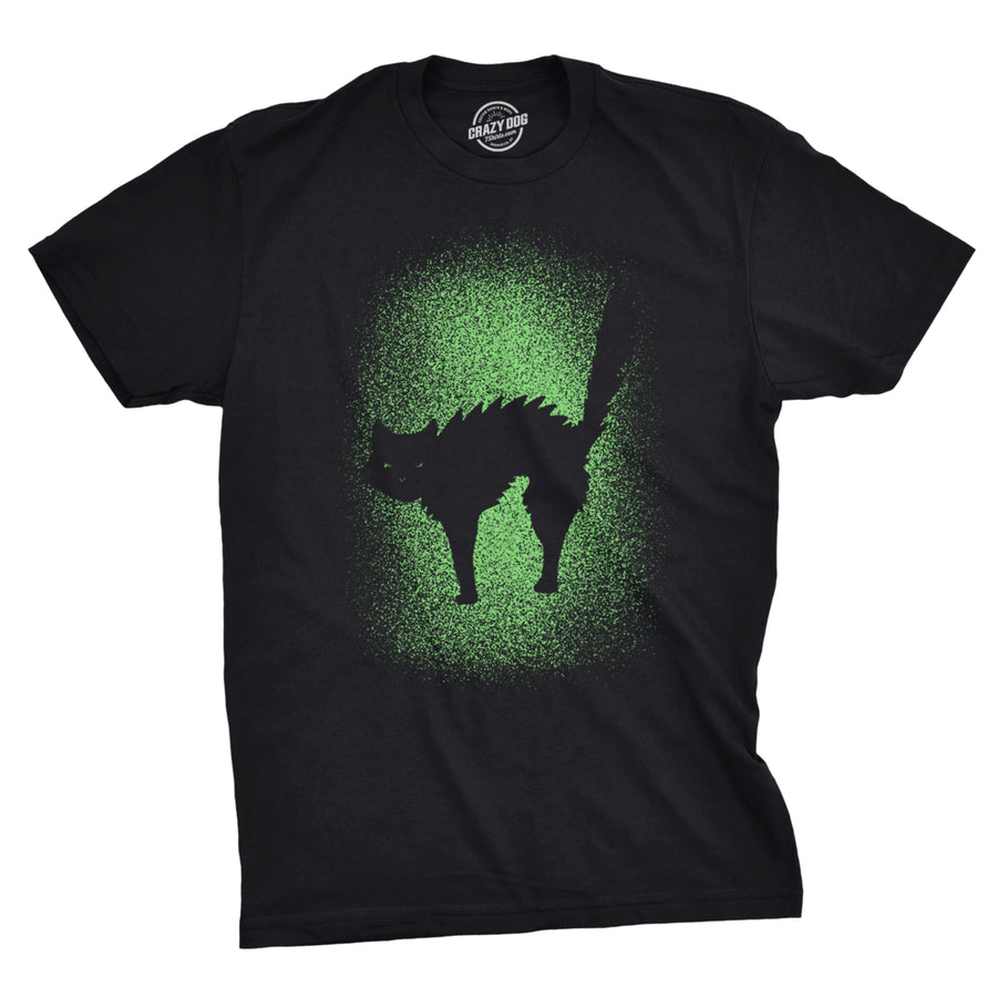 Mens Glowing Cat Tshirt Glow In The Dark Cool Halloween Pet Lover Tee Image 1