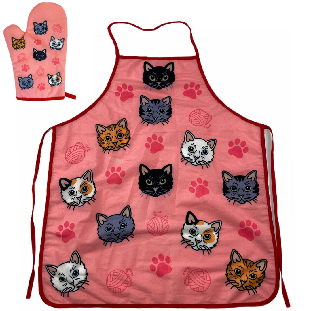 Cat Yarn Kitchen Apron Oven Mitt Funny Pet Cat Kitty Animal Lover (Oven Mitt + Apron) Image 1