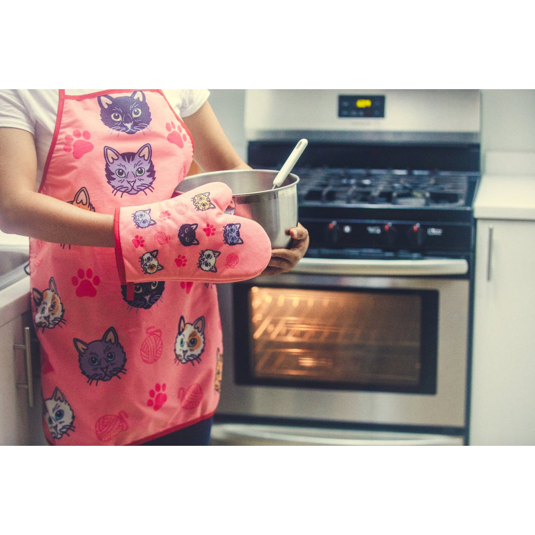 Cat Yarn Kitchen Apron Oven Mitt Funny Pet Cat Kitty Animal Lover (Oven Mitt + Apron) Image 6