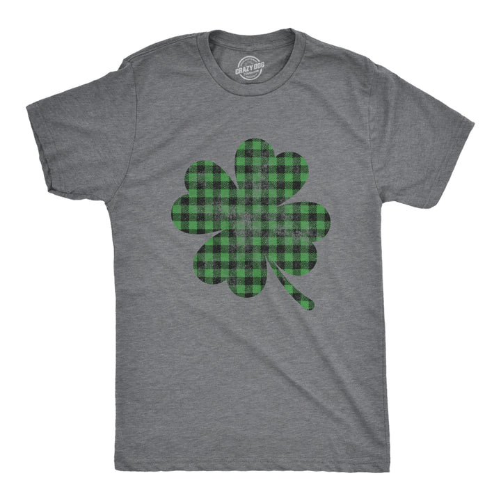 Mens Buffalo Plaid Shamrock T Shirt Funny Saint Patricks Day Lucky Irish Tee Image 1