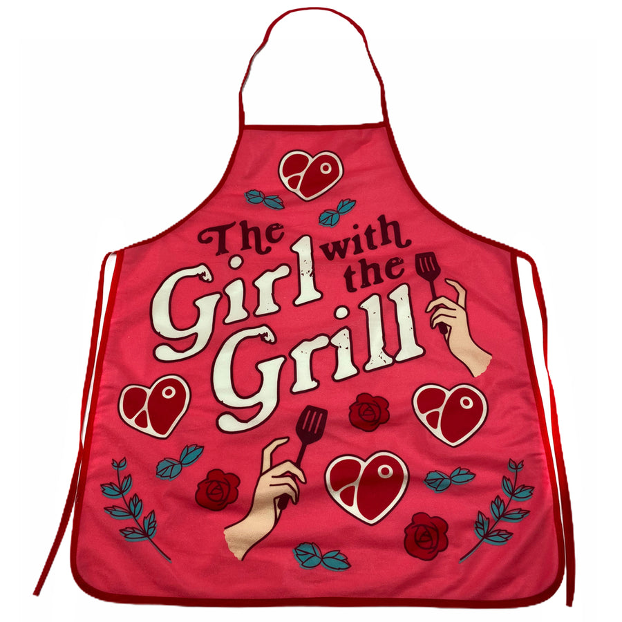 The Girl With The Grill Apron Funny Backyard BBQ Grilling Kitchen Smock Image 1