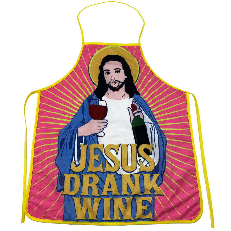 Jesus Drank Wine Apron Funny Religion Vino Wine Lover Graphic Novelty Kitchen Smock Image 1