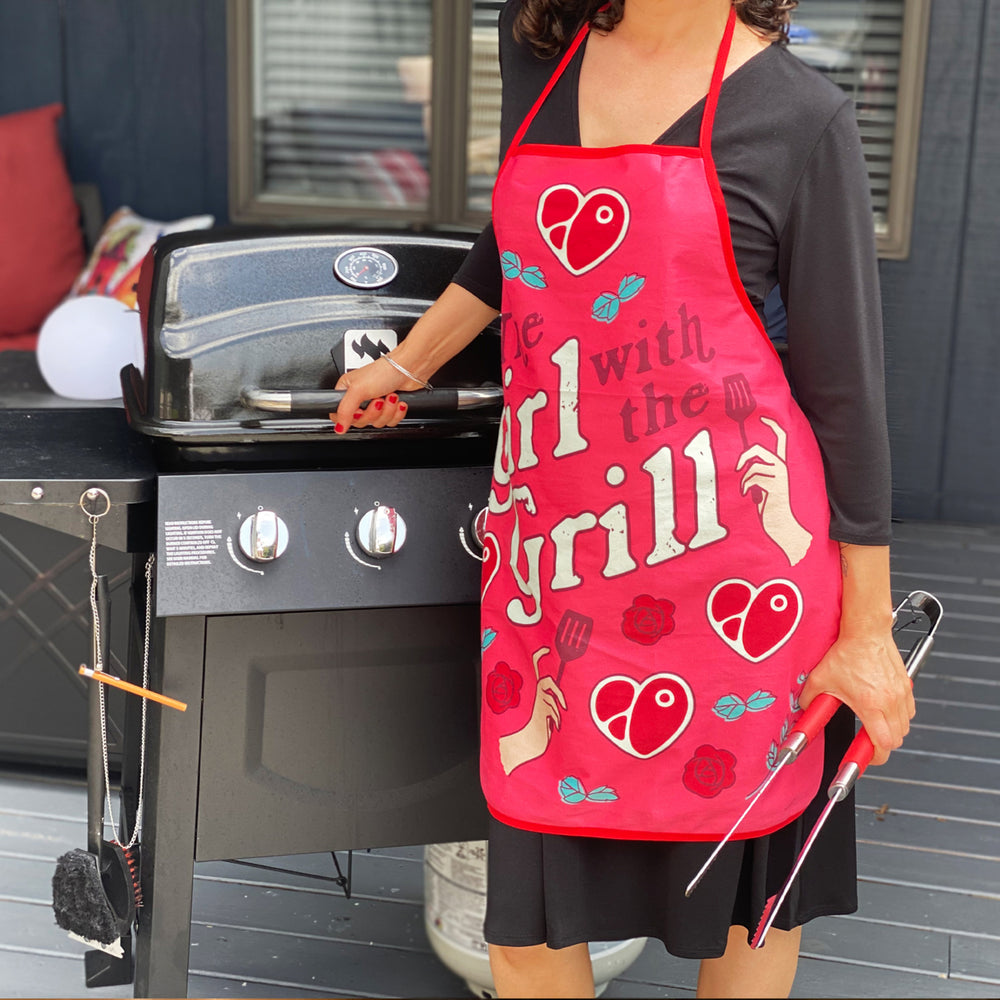The Girl With The Grill Apron Funny Backyard BBQ Grilling Kitchen Smock Image 2