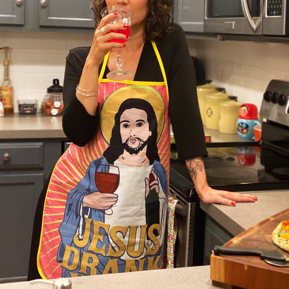 Jesus Drank Wine Apron Funny Religion Vino Wine Lover Graphic Novelty Kitchen Smock Image 2
