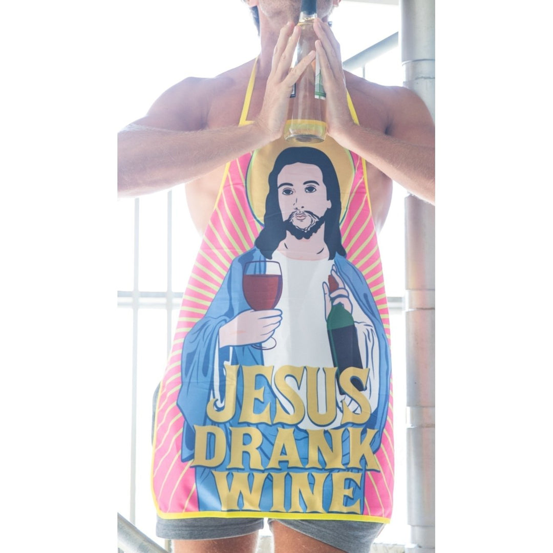 Jesus Drank Wine Apron Funny Religion Vino Wine Lover Graphic Novelty Kitchen Smock Image 4