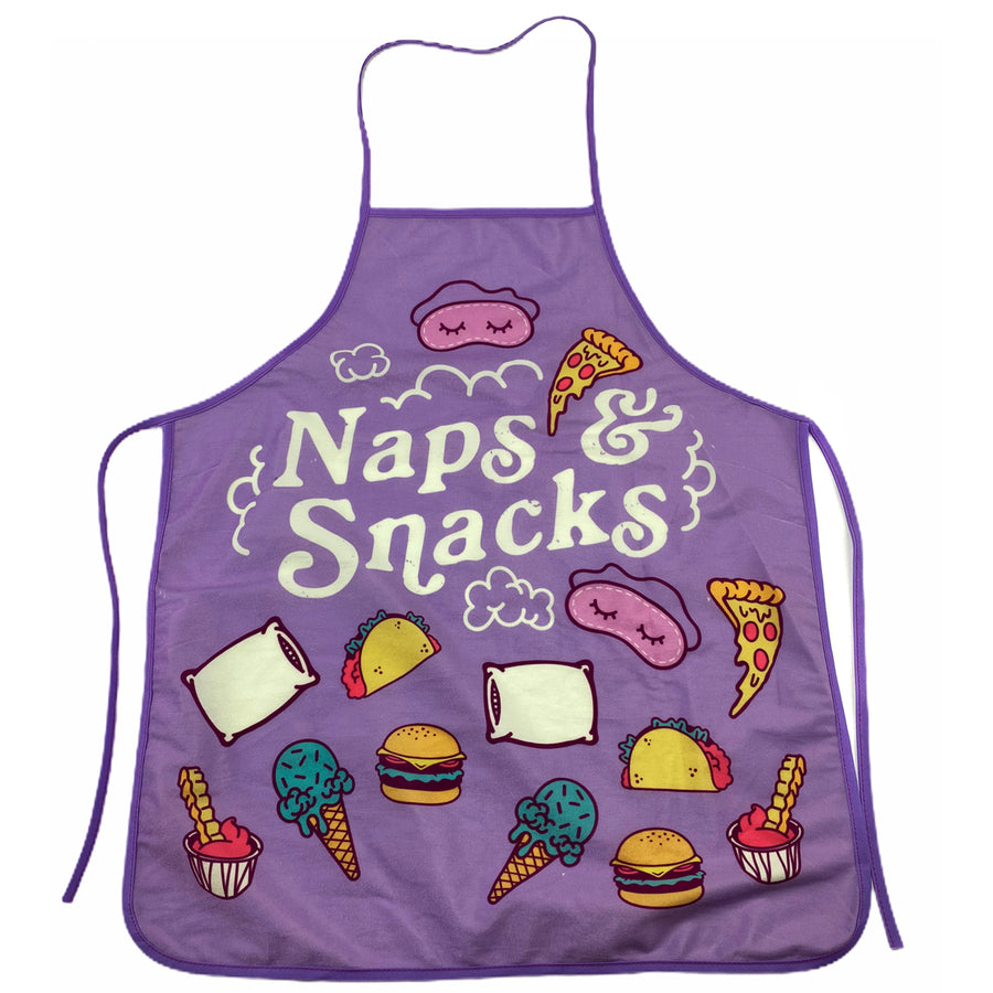 Naps And Snacks Apron Funny Comfort Food Sleeping Graphic Novelty Kitchen Smock Image 1