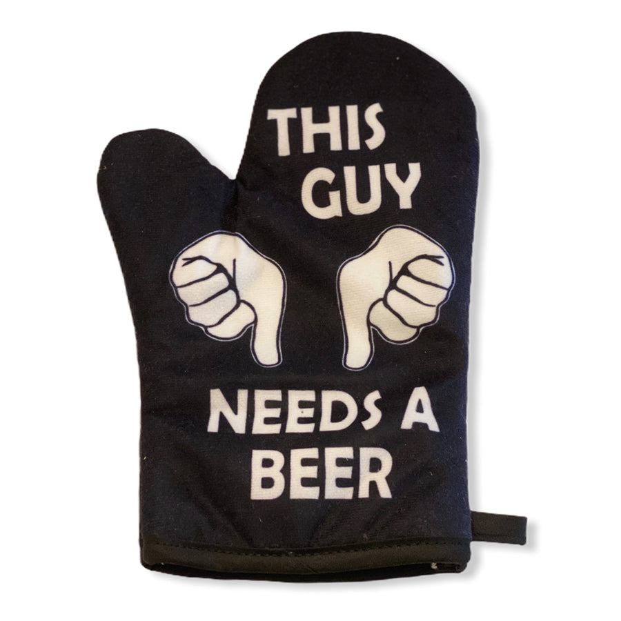 This Guy Needs A Beer Oven Mitt Funny Backyard BBQ Drinking Kitchen Glove Image 1