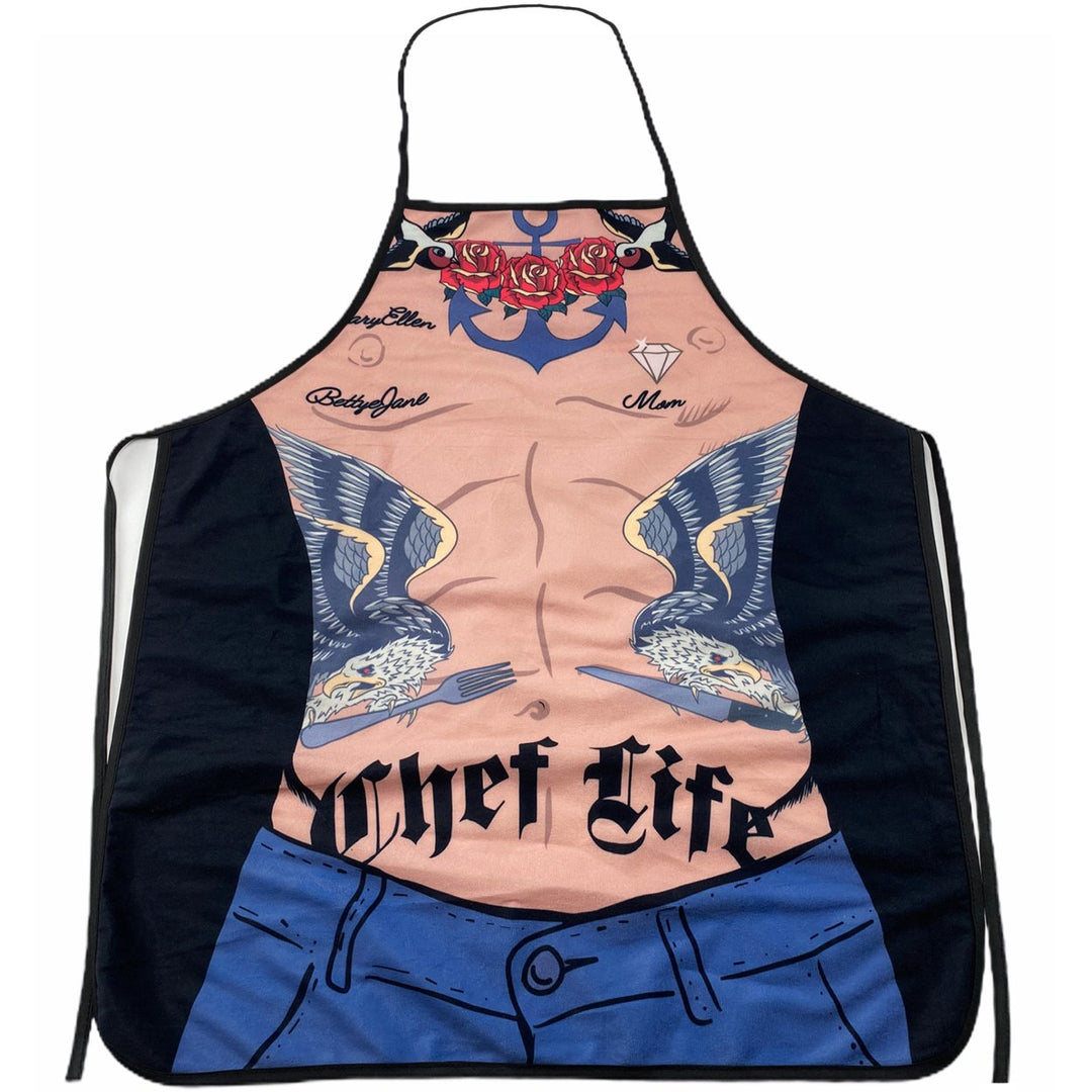 Chef Life Funny Tattoo Body Graphic Novelty Kitchen Smock Image 1