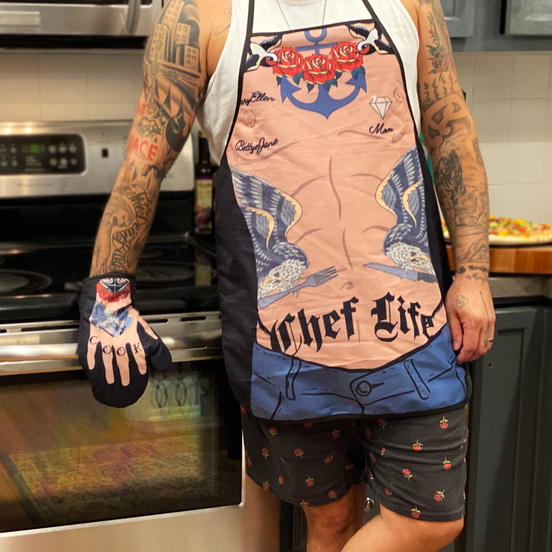 Chef Life Funny Tattoo Body Graphic Novelty Kitchen Smock Image 2