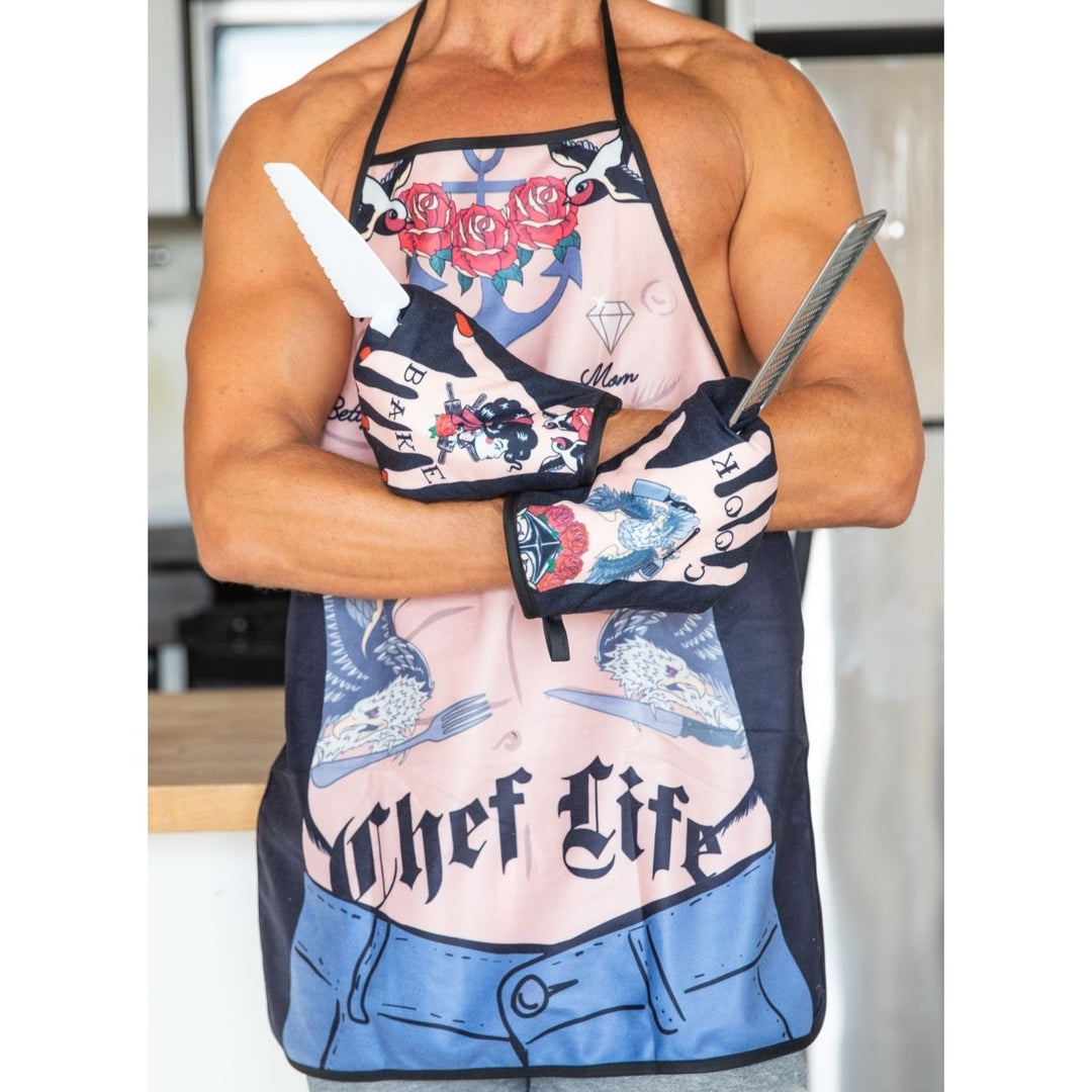 Chef Life Funny Tattoo Body Graphic Novelty Kitchen Smock Image 6