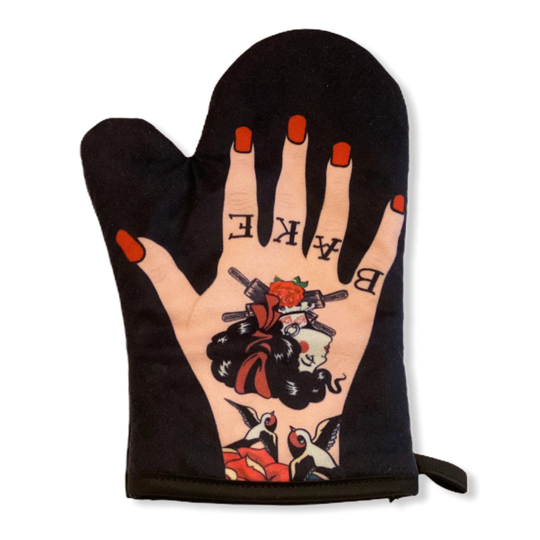 Womens Tattoo Hand Oven Mitt Graphic Novelty Ink Baking Glove Image 1