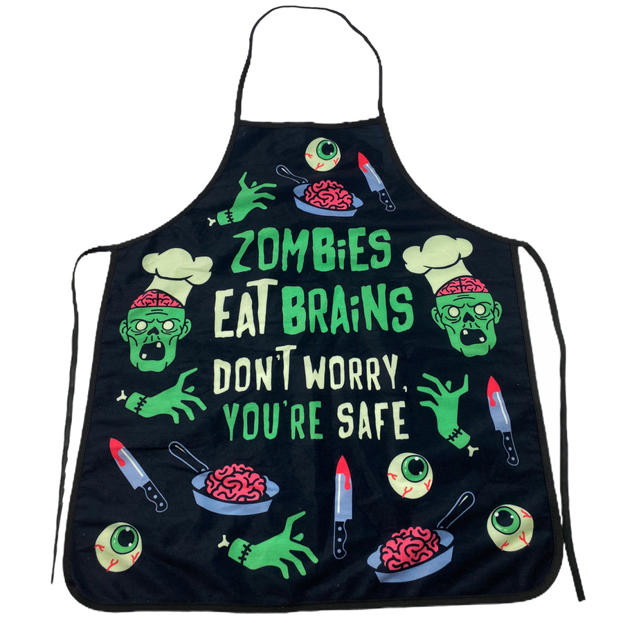 Zombies Eat Brains Dont Worry Youre Safe Funny Halloween Brains Cooking Graphic Kitchen Smock Image 1