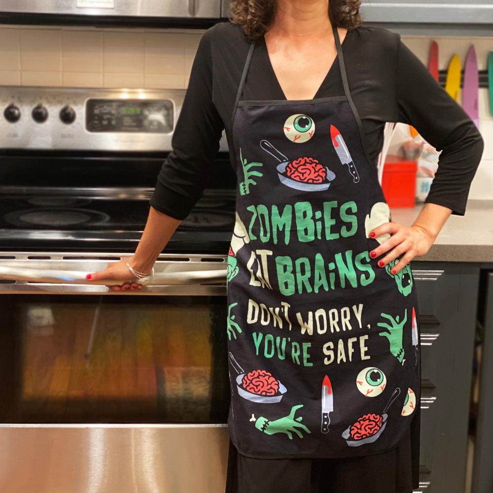 Zombies Eat Brains Dont Worry Youre Safe Funny Halloween Brains Cooking Graphic Kitchen Smock Image 2