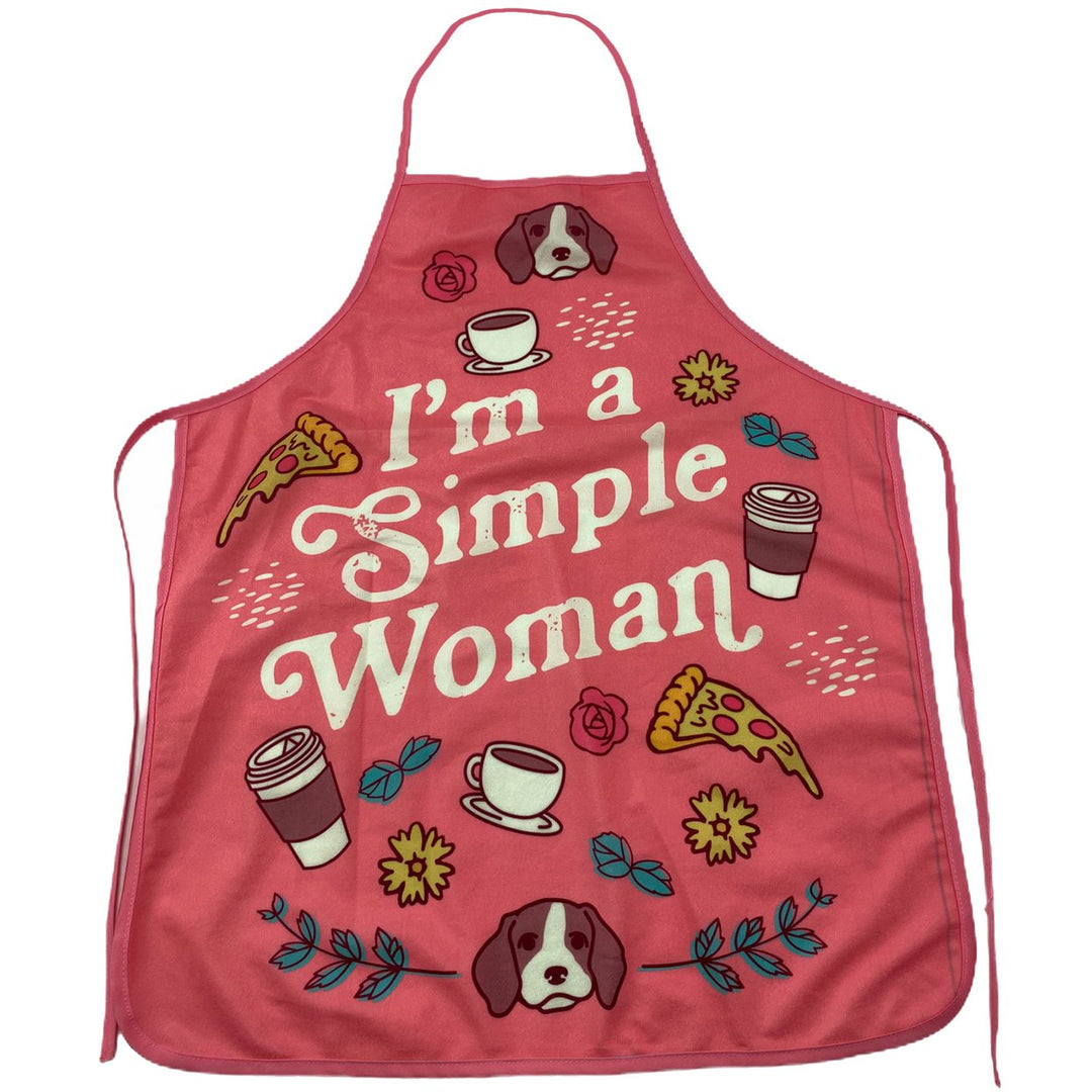 Im A Simple Woman Apron Funny Coffee Dogs Pizza Graphic Novelty Kitchen Smock Image 1