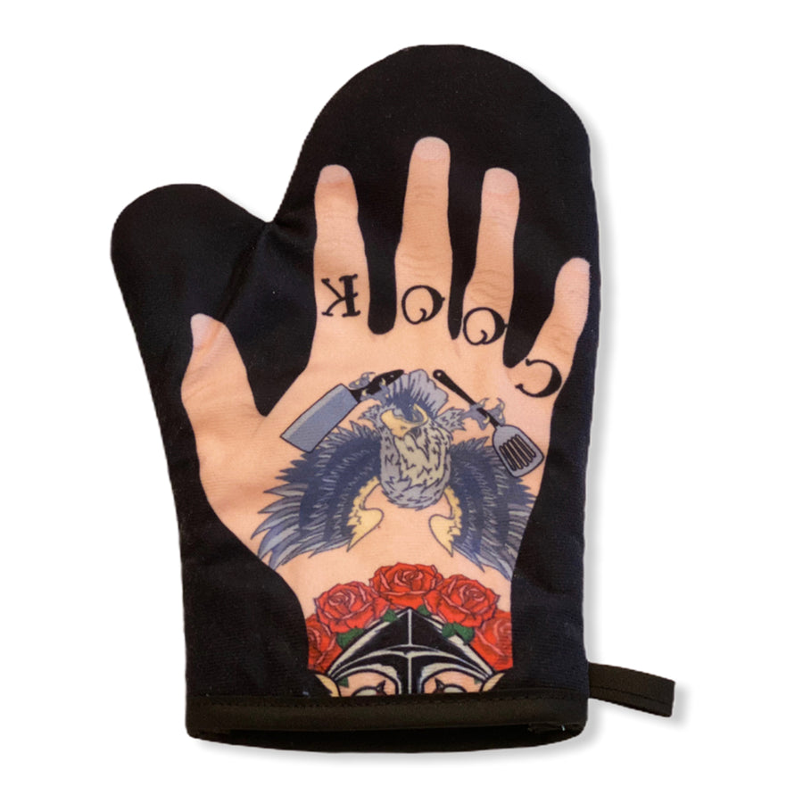Mens Tattoo Hand Oven Mitt Funny Cook Tats Ink Graphic Novelty Kitchen Accessories Image 1
