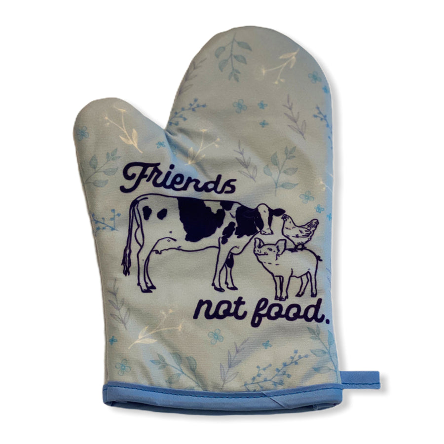 Friends Not Food Oven Mitt Cow Pig Chicken Vegan Plant Based Graphic Baking Glove Image 1