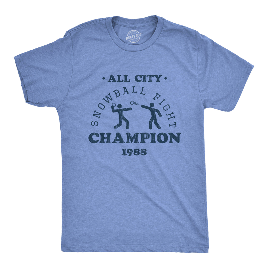 Mens All City Snowball Fight Champion 1988 Tshirt Funny Winter Snow Graphic Vintage Tee Image 1