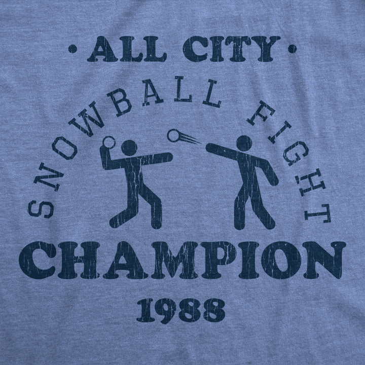 Mens All City Snowball Fight Champion 1988 Tshirt Funny Winter Snow Graphic Vintage Tee Image 2