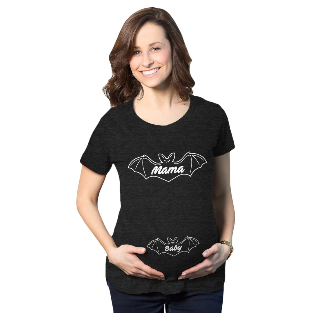 Maternity Mama Bat Baby Bat Pregancy Tee Funny Halloween Baby Announcement Graphic Tee Image 1