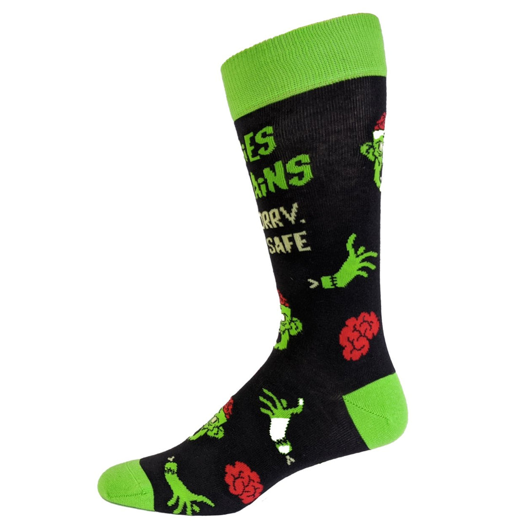 Zombies Eat Brains So Youre Safe Socks Funny Sarcastic Humor Halloween Vintage Footwear Image 4