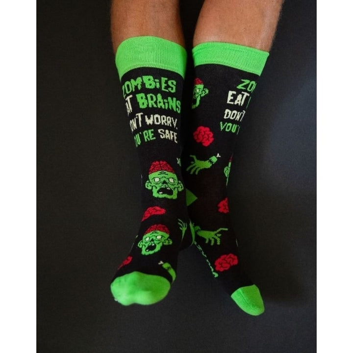 Zombies Eat Brains So Youre Safe Socks Funny Sarcastic Humor Halloween Vintage Footwear Image 8