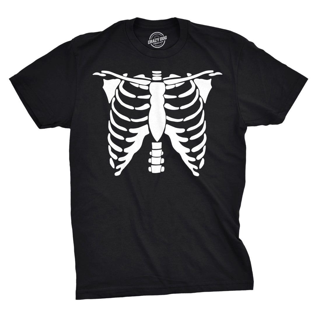 Mens White Skeleton Rib Cage Funny Halloween Costume T shirt Image 1