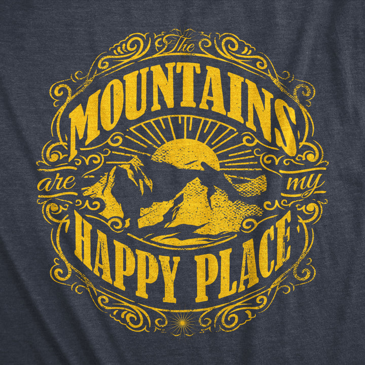 Womens Mountains Are My Happy Place Cool Vintage Hiking Camping T shirt Graphic Image 2