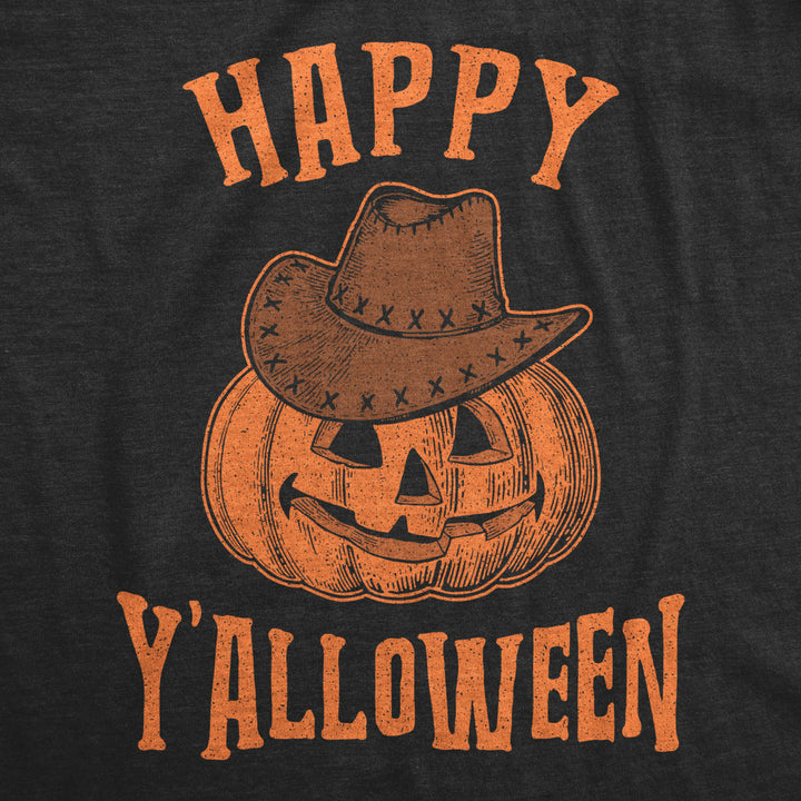 Womens Happy Yalloween Tshirt Funny Halloween Jack-O-Lantern Cowboy Graphic Novelty Tee Image 2